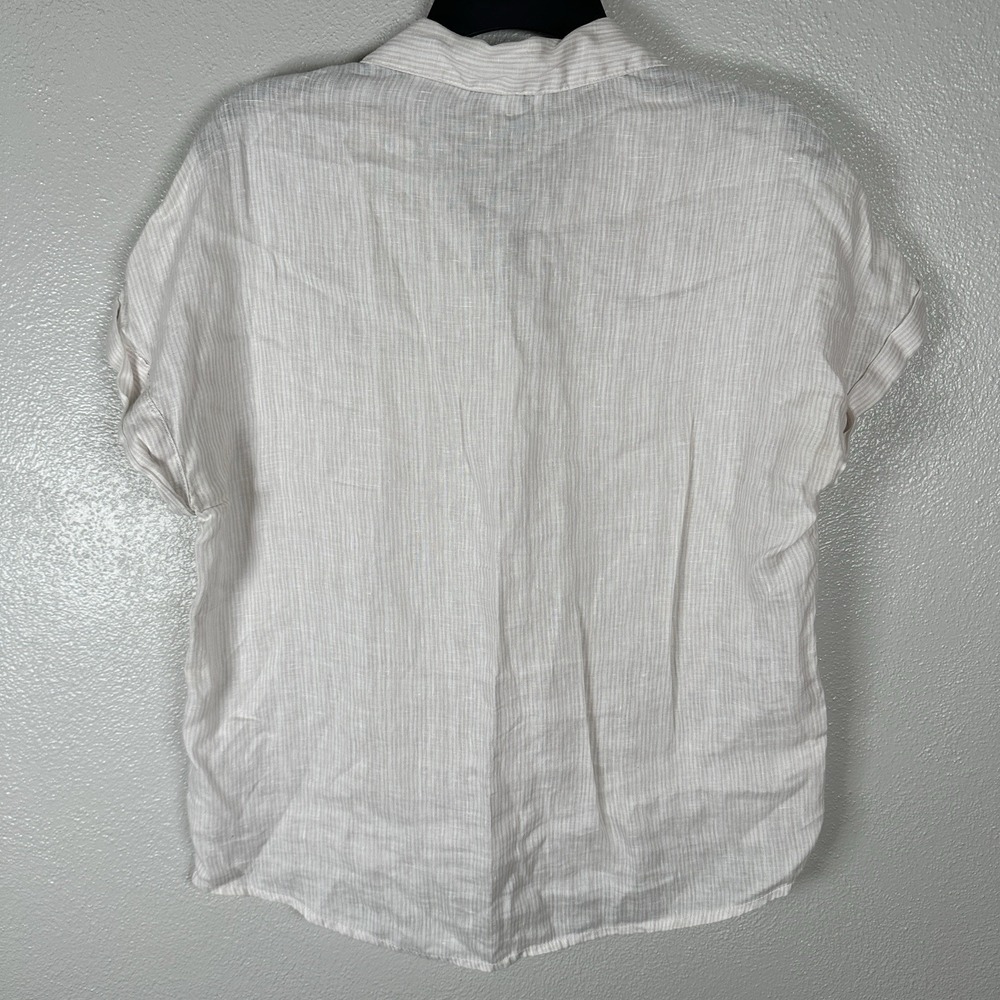 Rachel Zoe Cropped Button Up Top Womens Small Beige Striped Boho Cottage Chic - Picture 3 of 4